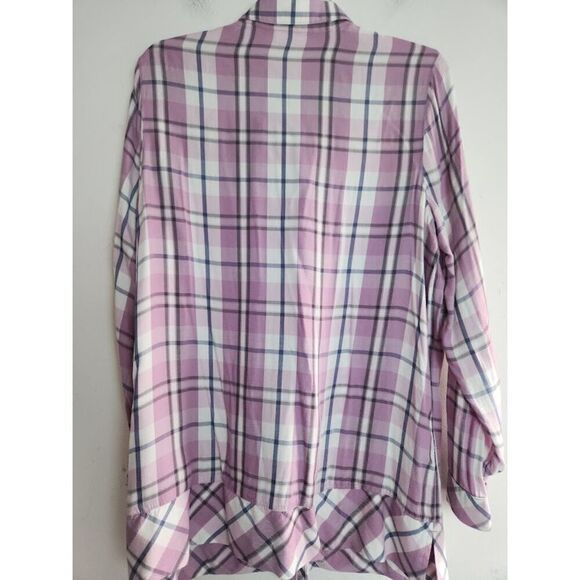 J.Jill Purple Lavender White Plaid Ruffle Bottom Button Down Shirt size Medium - Picture 3 of 8
